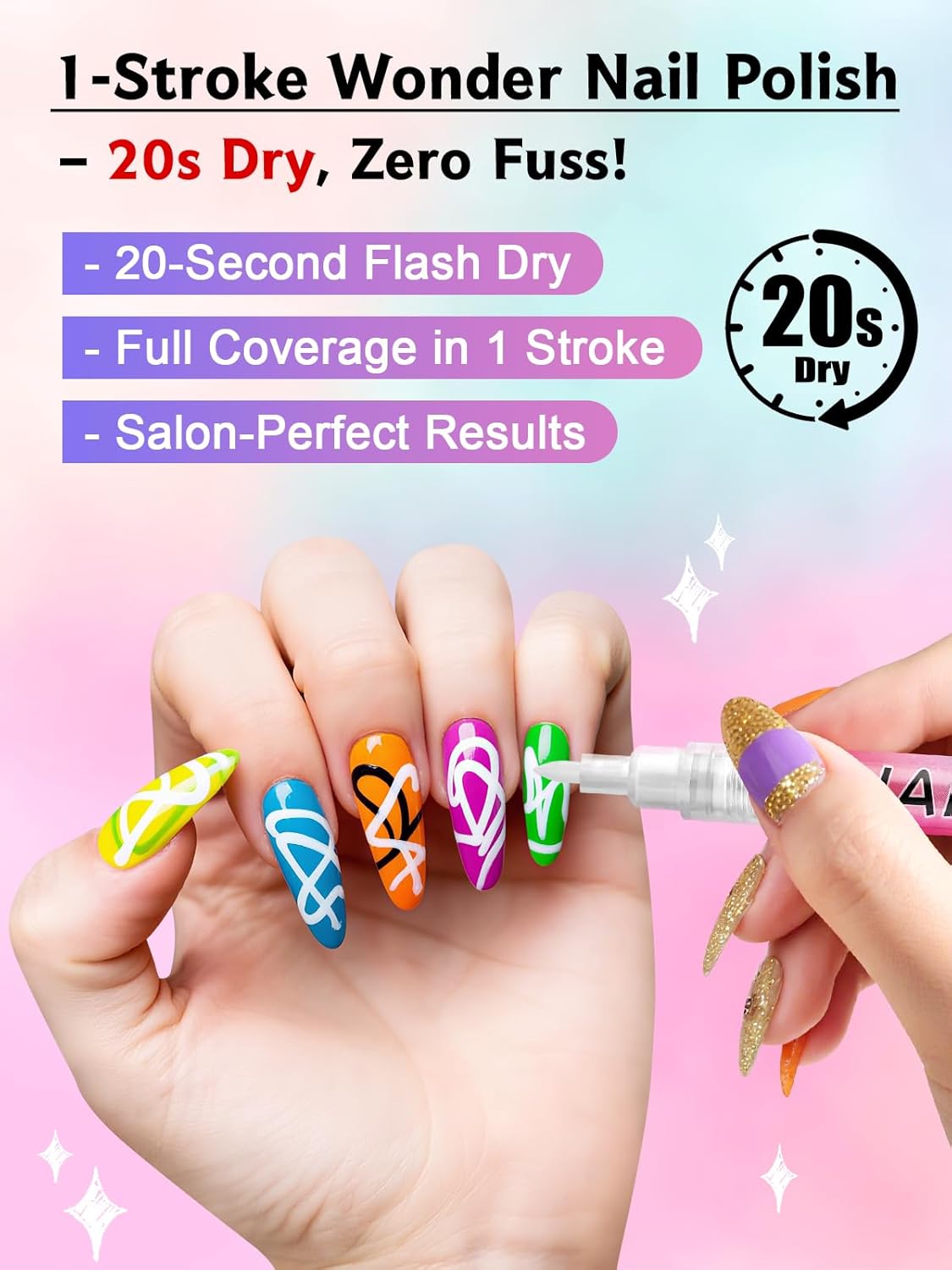 Kalolary 1PCS White Nail Art Pens,0.7mm Nail Polish Pens Quick Dry Long-last Nail Graffiti Dotting Painting Liner Nail Art Markers for DIY Nail Art Design