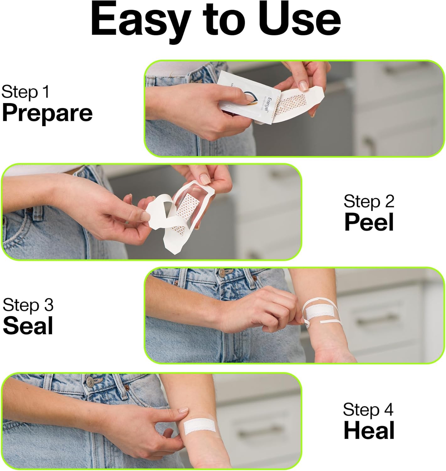 PowerHeal Bioelectric Bandage Kit for Wound Care & Fast Healing – 3-Layers w/Bioelectric Pad, Absorbent Pad, Adhesive + Wound Hydrogel – for Cuts, Abrasions, Blisters, Burns – 3-Pack, 6” x 6”