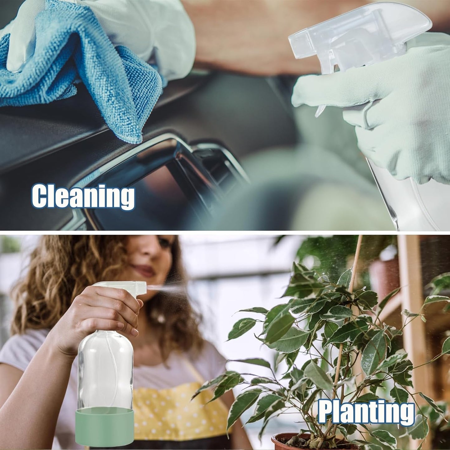 JohnBee Glass Spray Bottles with Silicone Sleeve, 2 Pack16 oz Empty Refillable Containers with Adjustable Nozzles, Spray Bottles for Hair, Cleaning Solutions and Plants, Olive Green&Yellow