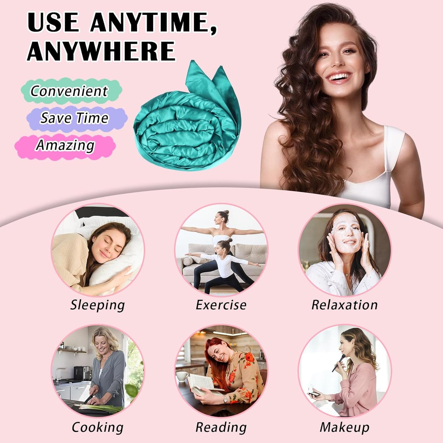 Satin Heatless Curls Overnight Hair Curlers to Sleep In Hair Curler Rollers No Heat Hair Wrap for Curls Headband, 70" Satin Heatless Curling Rod Set for Women Long Waves Hair Volume -Green 9PCS