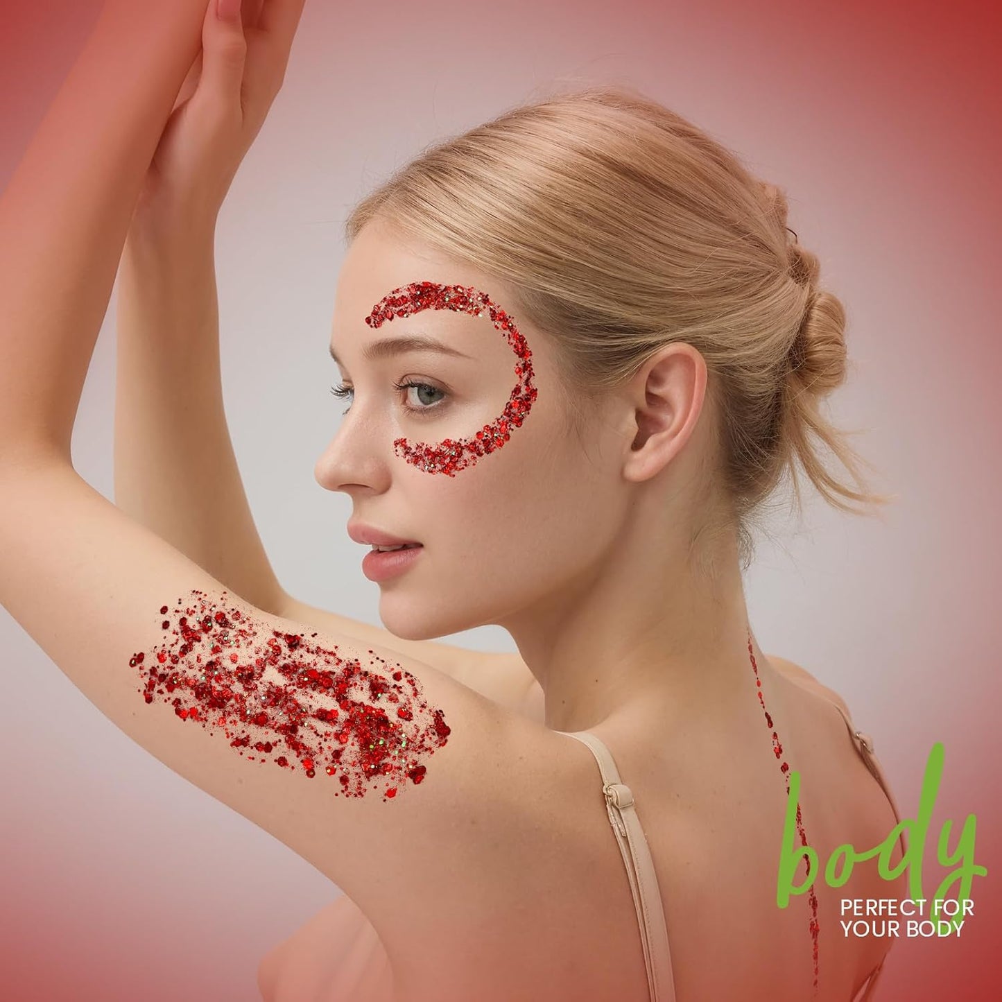 Teenitor Body Glitter, Red Body Glitter Gel, Hair Glitter, Face Glitter, 80g/2.8oz Red Glitter Gel for Face, Makeup, Hair, Eye