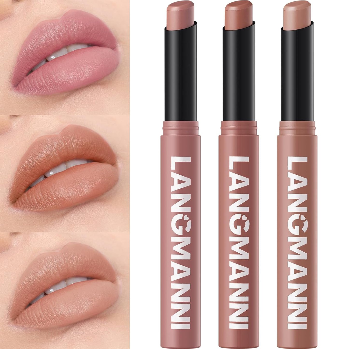 Jolilab 3Pcs Velvet Matte Lipstick Nude Matte Soft Dark Color Stick High Pigmented Long-Lasting Waterproof Lip Stick Lip Balm Beauty Cosmetics Gift for Girls and Women(01#+02#+03#