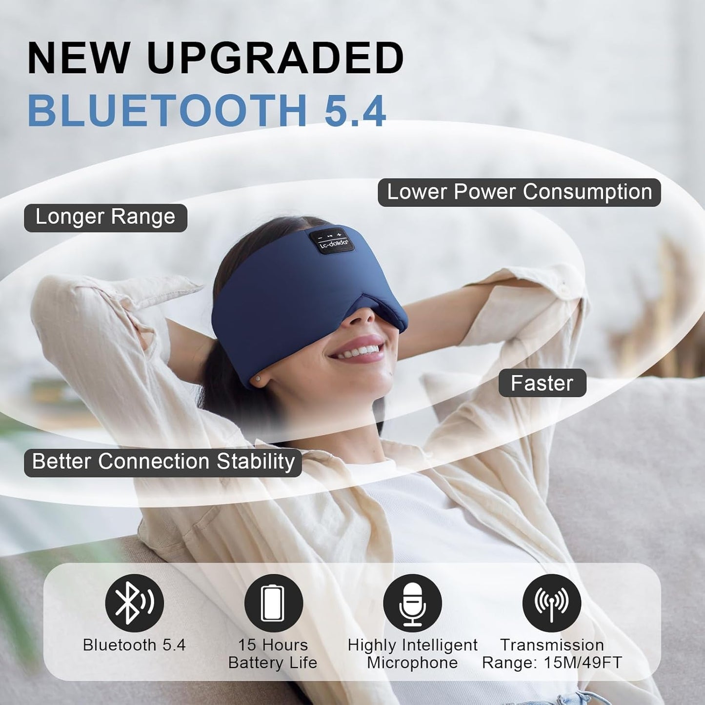 LC-dolida Sleep Mask with Bluetooth Headphones, Ice Silk Sleep Headphones with Bluetooth 5.4, Total Blackout Eye Mask for Sleeping, Sleep Soft Mask for Women Men, All Night Sleep, Travel(Navy)