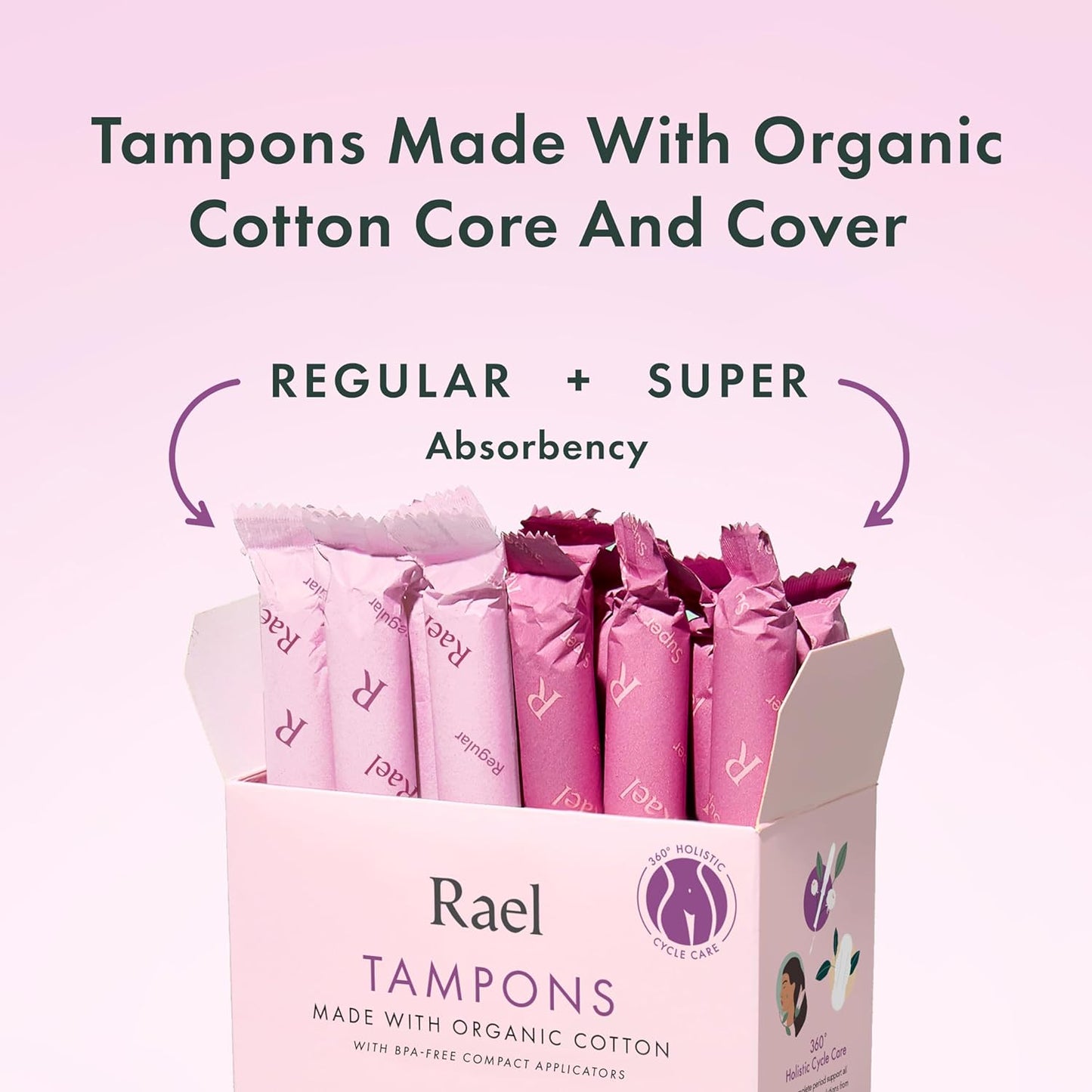 Rael Tampons, Compact Applicator Tampon Made with Organic Cotton, Multipack, Regular and Super Absorbency, BPA-Free, Chlorine-Free, Leak Locker Technology (72 Count, Bundle)