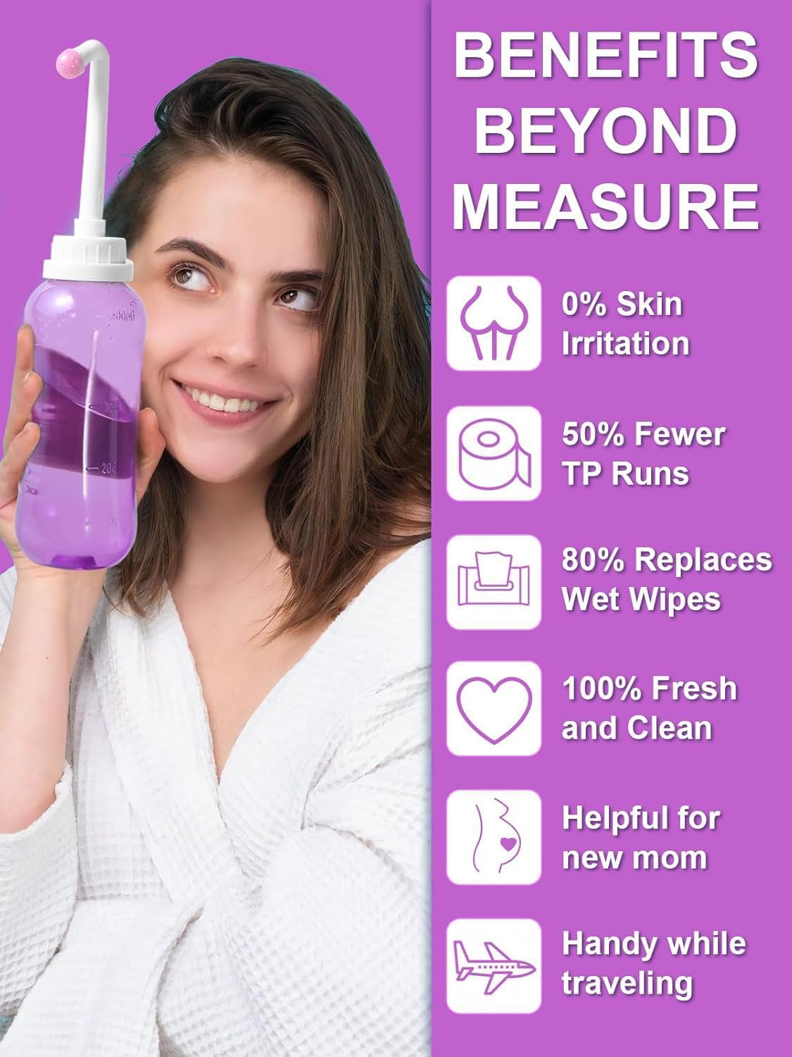 Peri Bottle for Postpartum Travel Bidet - Perineal Care,Portable Travel Squeeze Bottle Bidet for Women Personal Hygiene Cleaning,2 Tubes for Baby Mom After Birth Cleansing and Recovery 16.9OZ (Purple)