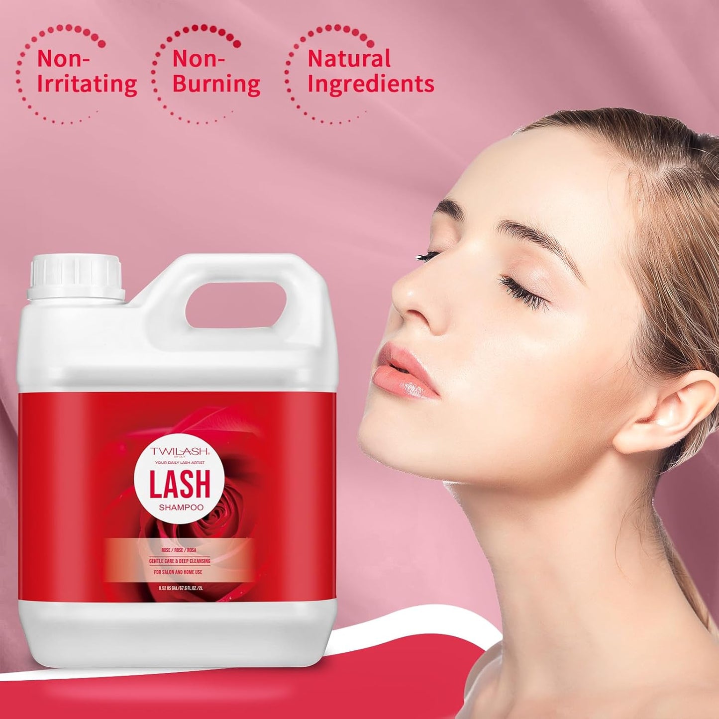 Lash Shampoo Bulk, Eyelash Cleanser for Extensions 2 Liters, Safe Makeup Remover, Non-irritating or Burning Eyelid Foaming Cleanser for Professional Salon and Home Use (Rose-2L)