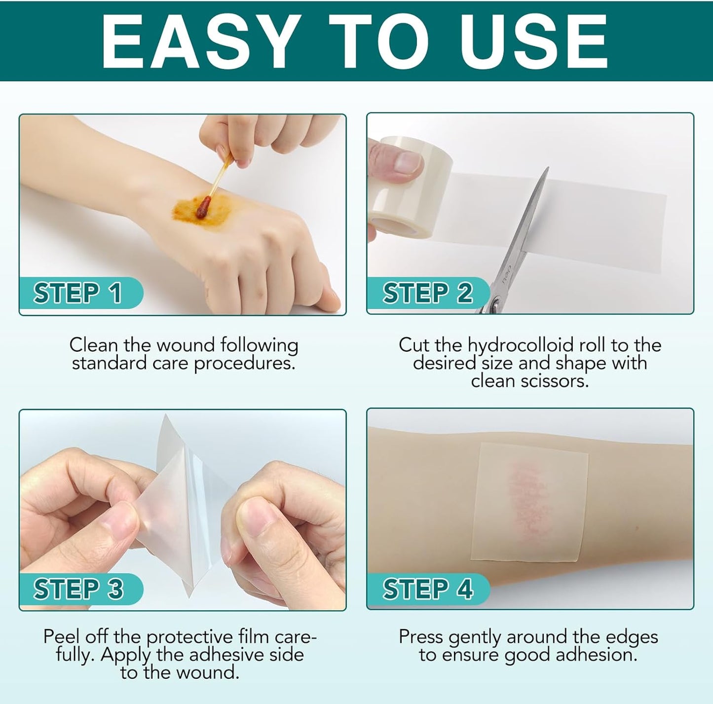 Hydrocolloid Roll for Skin Care,Cuttable Hydrocolloid Patch Bandages(2in*11.8ft),Hydrocolloid Roll with Self-Adhesive, Ultra Absorbent, Flexible & Waterproof
