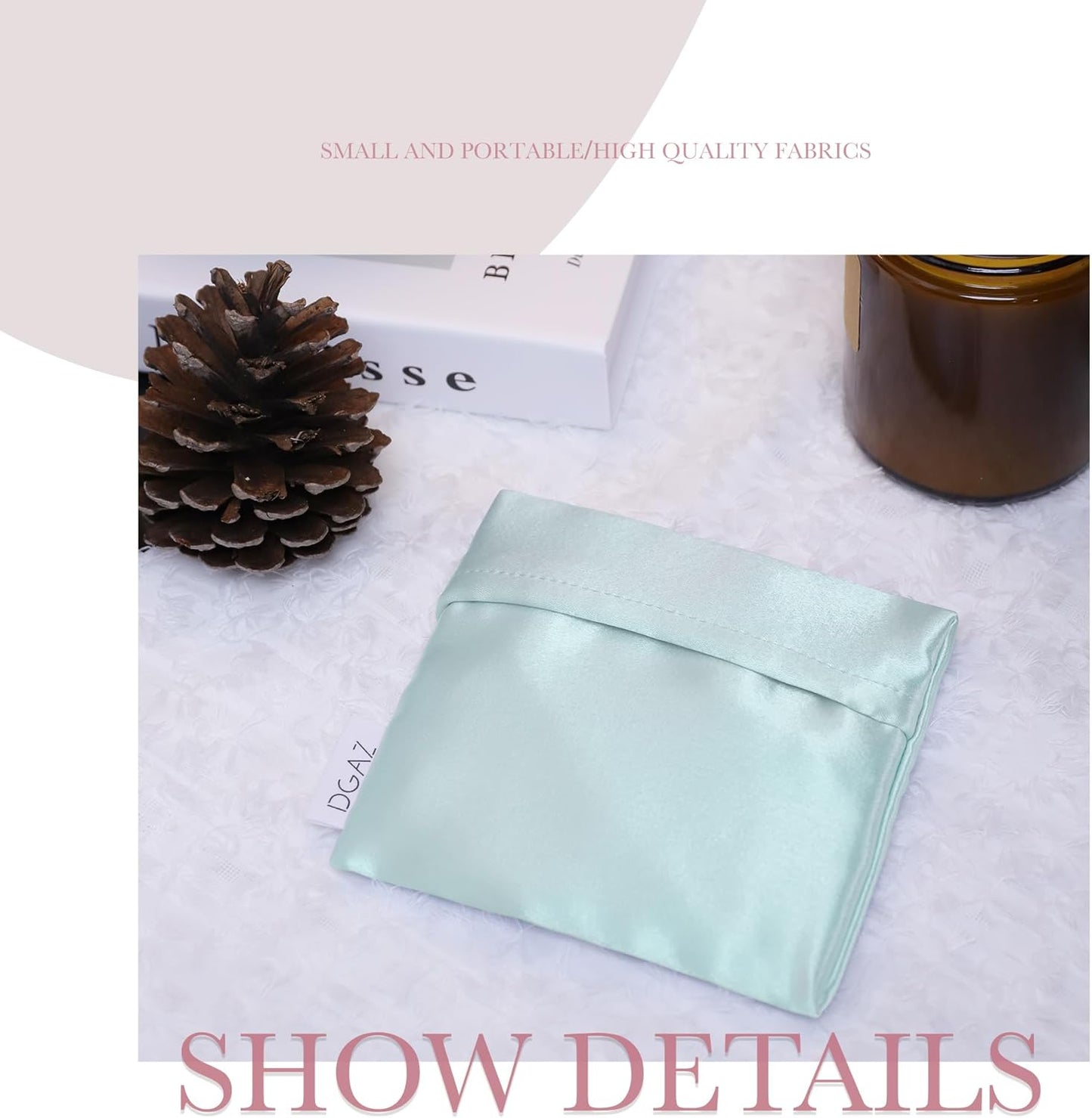 DGAZ silk Sanitary Napkin Storage Bag, Period Bags for Teen Aged Girls, Portable for Panty Liners/Menstrual Cup/Small Tampons,Mini Makeup Bags for Purse(Vert Deau)