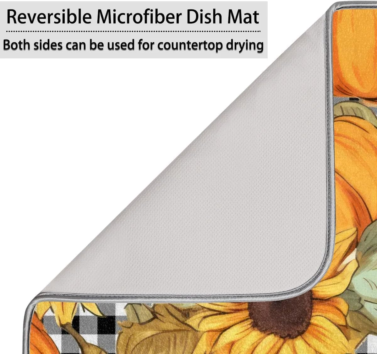 Hexteria Dish Drying Mat for Kitchen Counter Absorbent Microfiber Kitchen Drying Mat Summer Pumpkin and Sunflower Dish Drainer Rack Mat Heat Resistant 18 x 24