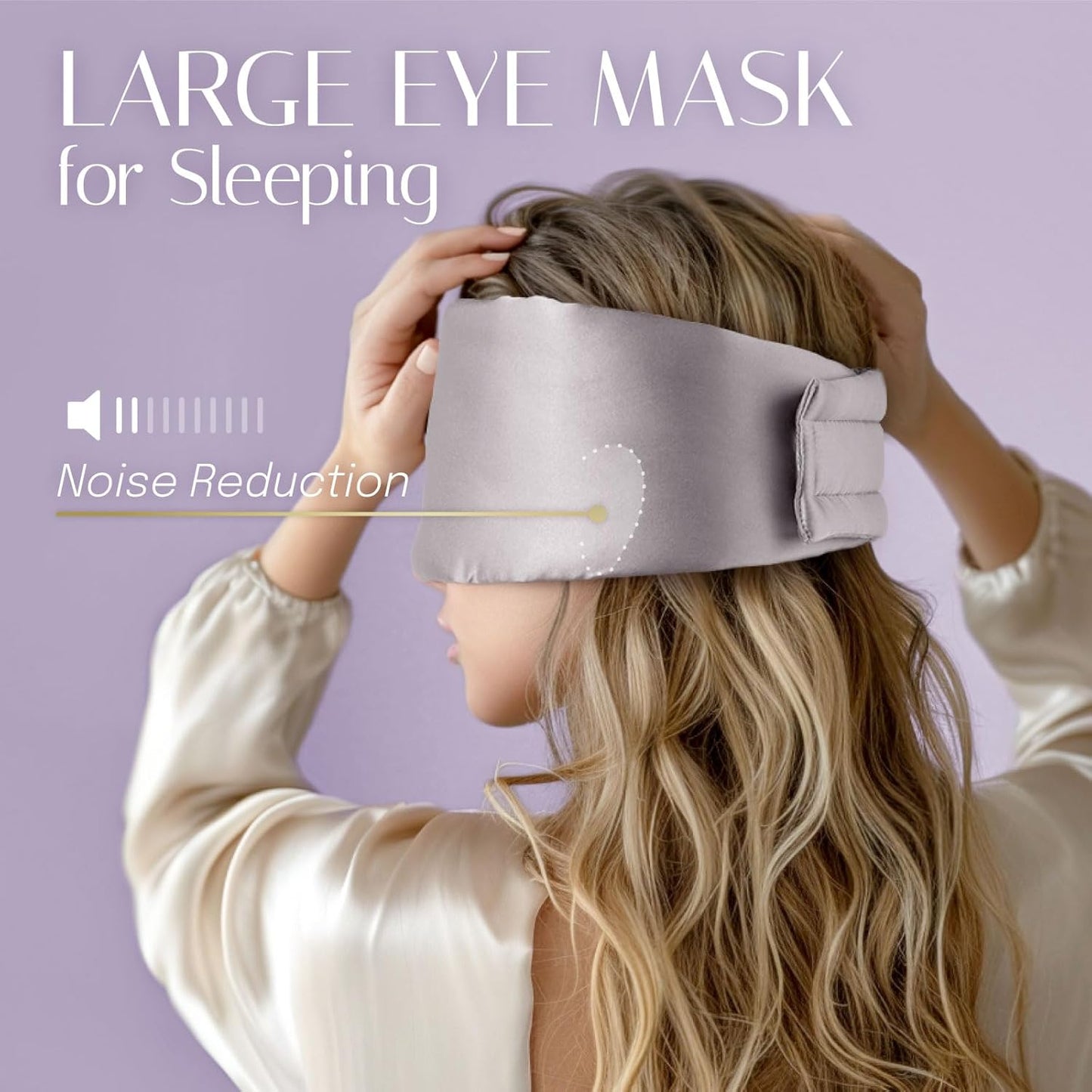 Silk Sleep Mask Soft Pressureless: 100% Mulberry Silk for Eye Skin Anti Wrinkles, Large Size for Total Blackout, Adjustable Wide Velcro Ear Cover