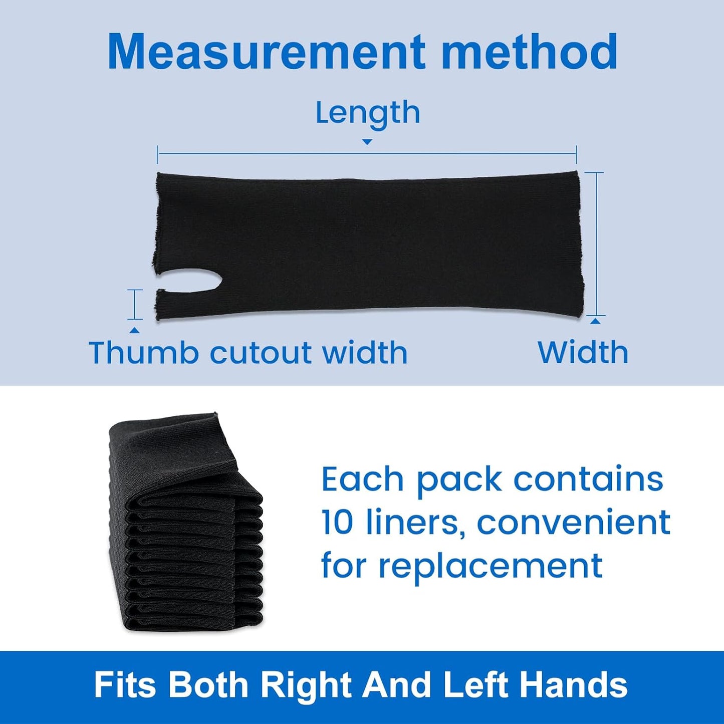 Velpeau Hand Socks for Splint (Pack of 10), Elastic Cotton Stockinette Tubing for Arm, Wrist Brace with Thumb Spica Liner, Gauze Sleeve, Under Cast Wrap, Arm Cover for Men and Women (Black, Firm Version, S)