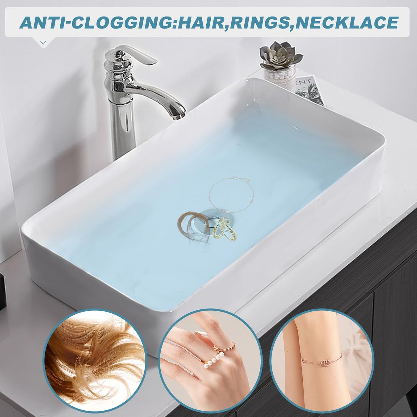 SHAP+ Universal Bathroom Sink Stopper, Fits 1.06-1.5 Inch, Premium Basin Pop Up Sink Drain Strainer, Anti-Leakage and Clogging, with Hair Catcher, Made Brass, Chrome Plated