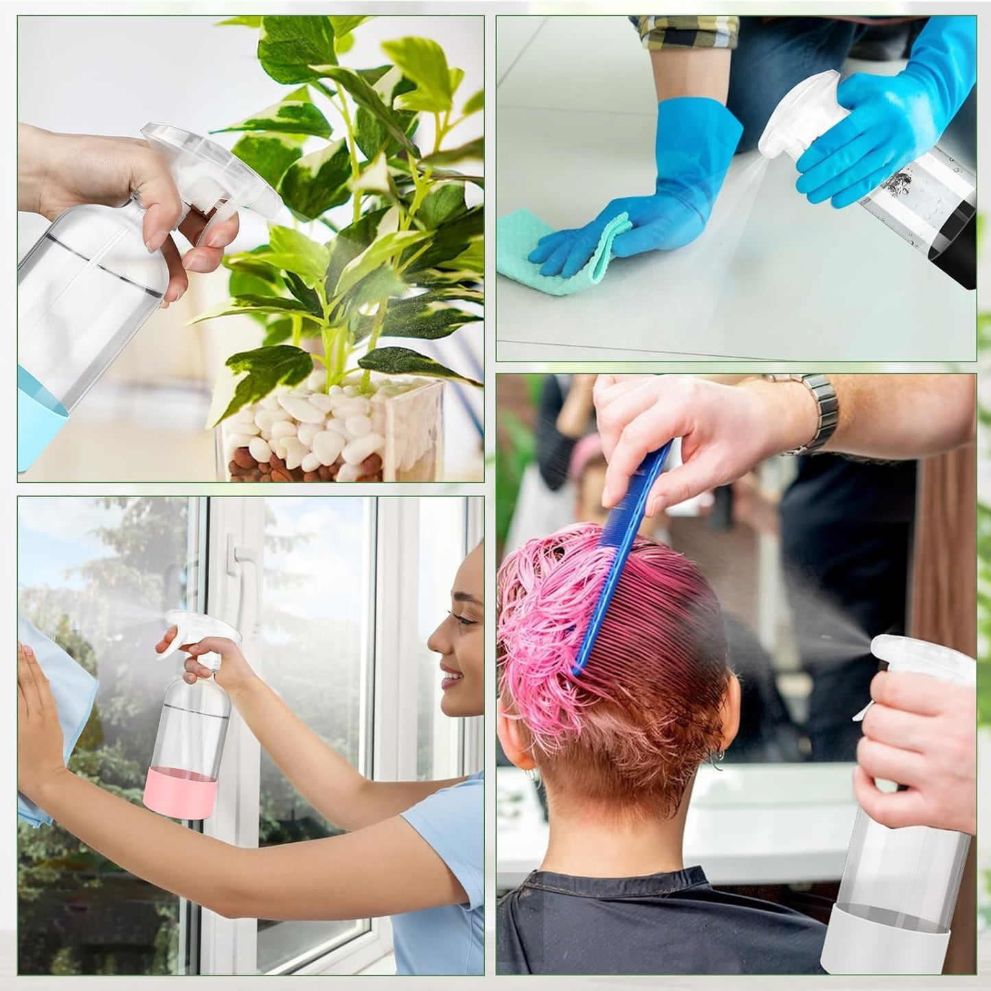 9 PACK/16 OZ Glass Spray Bottles with Upgraded Adjustable Spray Nozzle, Refillable Containers with Silicone Sleeve, Spray Bottle for Hair&Cleaning Solutions&Essential Oils-Pink Blue Gray