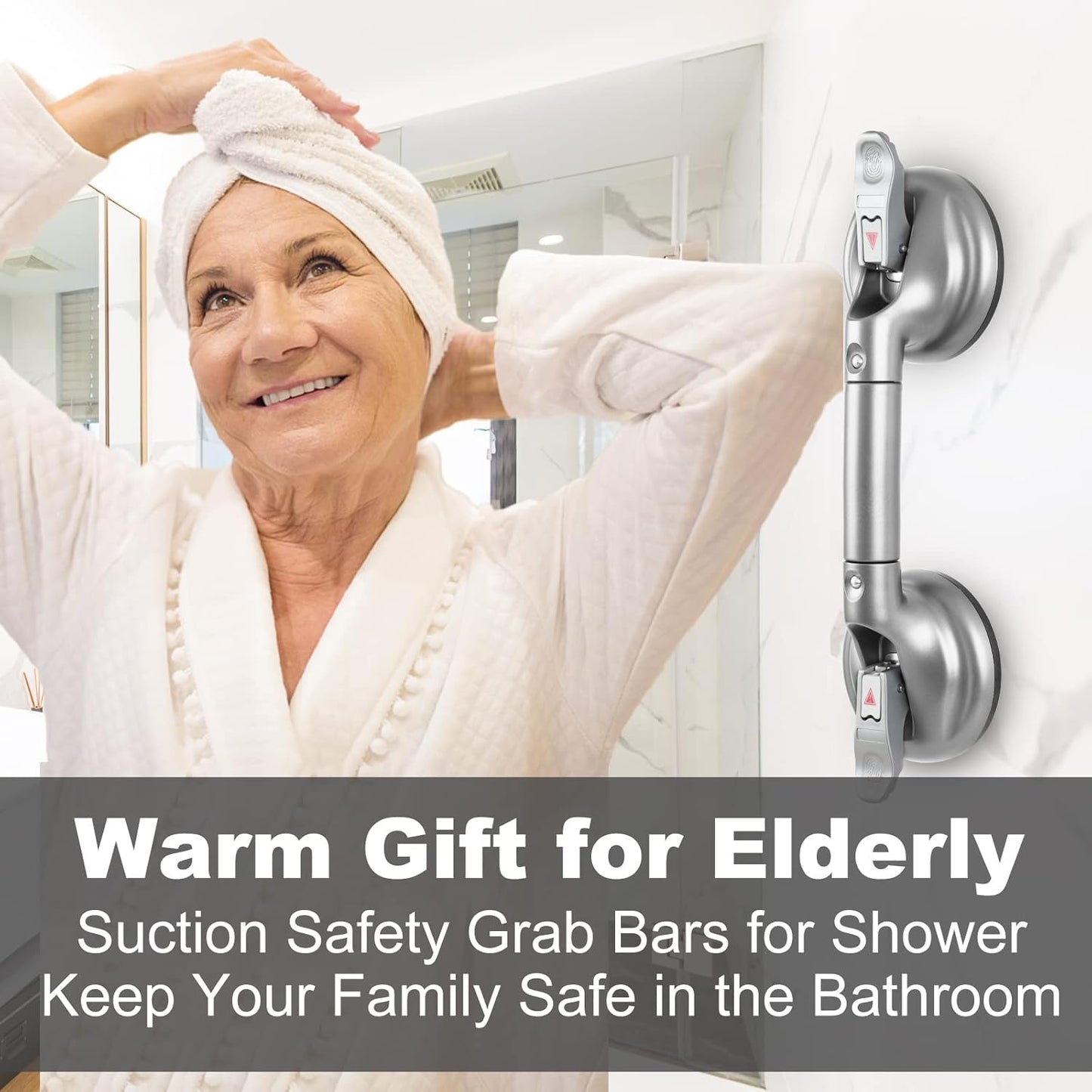 Heavy Duty Suction Shower Grab Bar - Toilet Bathroom Bathtub Safety - Shower Handles, Suction Cup Power Up to 250 LB, Perfect for Elderly Seniors(14.5 Inch, Gray Silver) h, Gray Silver