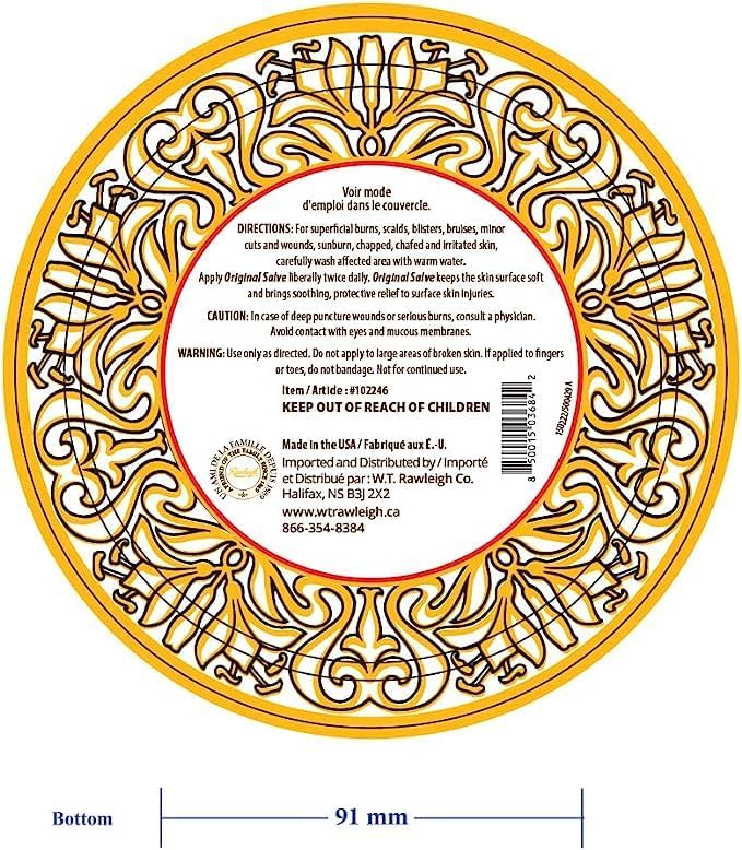 Rawleigh Antiseptic Salve Iconic Yellow Big Tin: 4.5 oz, Natural, Multi-Purpose Ointment Soothes Skin Cuts, Bruises, Irritations, with Turpentine, Phenol, Cottonseed Oil, Original Formula - Pack of 1