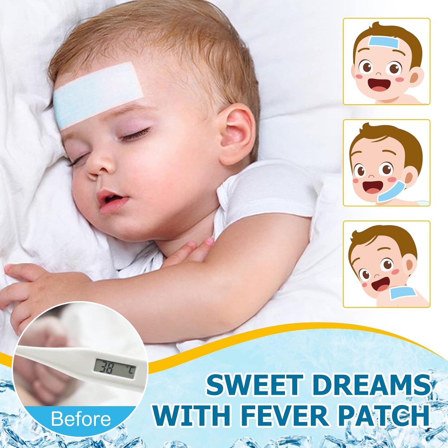 16 Sheets Fever Patches for Kids - Hot Weather Cooling Gel Patches for Adults - Headache Patches - Forehead Fever Cool Pads
