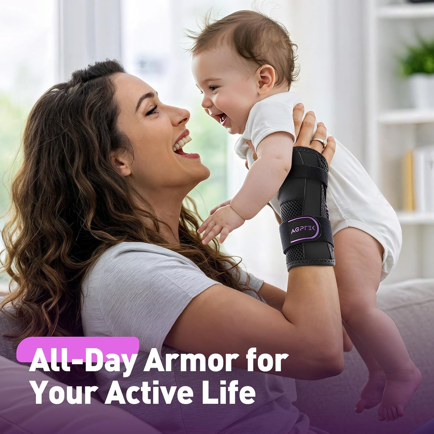 AGPTEK Carpal Tunnel Wrist Brace for Men Women, Night Sleeping Wrist Support with 2 Splints, Pain Relief Hand Brace for Arthritis Sprains Tendonitis, Adjustable Wrist Splint for Left Hand (S/M,Black & Purple)