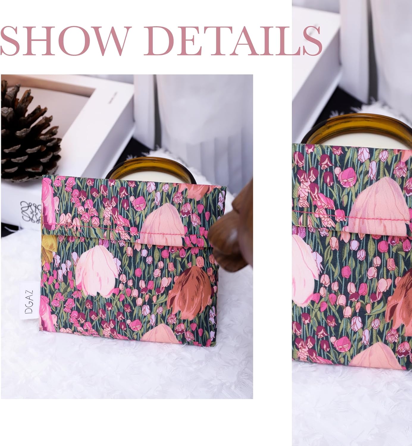 DGAZ Sanitary Napkin Storage Bag, Period Bag for Teen Aged Girls, Portable Period Bag for Panty Liners/Menstrual Cup/Small Tampons,Mini Makeup Bag for Purse(Blooming Tulips)