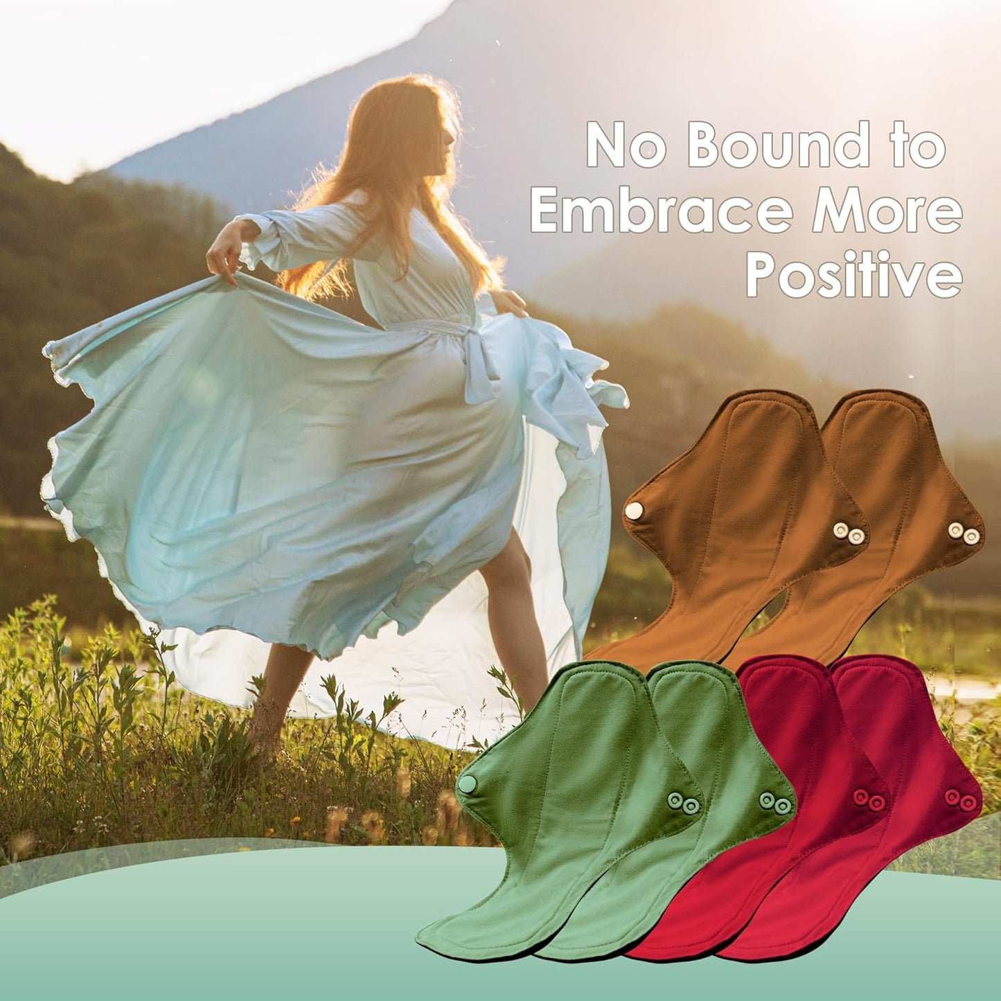 wegreeco 6 Pc Reusable Menstrual Pads, Ultra Absorbent Cloth Pads for Light/Heavy Flow, Sanitary for Teens, Women, Nonslip Panty Liners + Bag (Aqua, Burgundy, Coffee, XL)