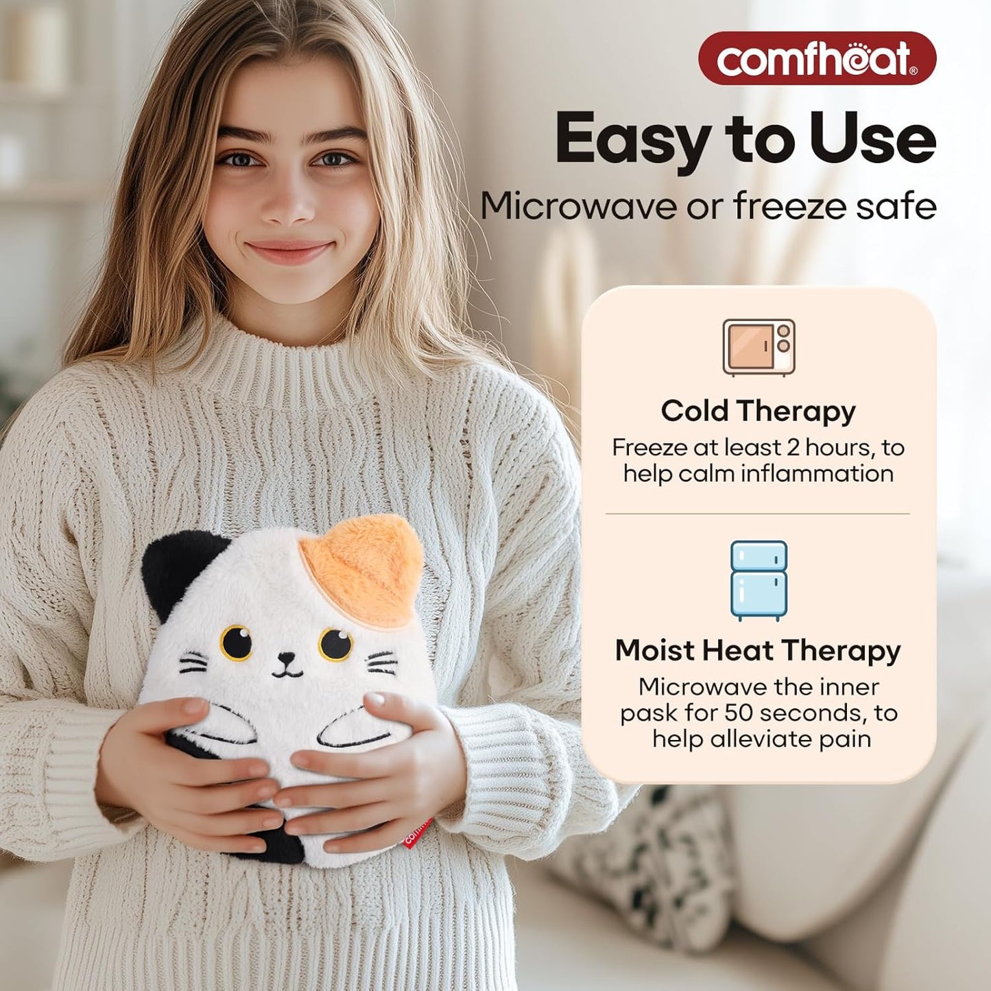 Microwave Heating Pad for Pain Relief, Unscented Microwavable Heating Pads Animal Plush Cat Heating pad for Cramps, Neck Shoulder, Muscles, Natural Heat Pack Moist Heat with Washable Cover