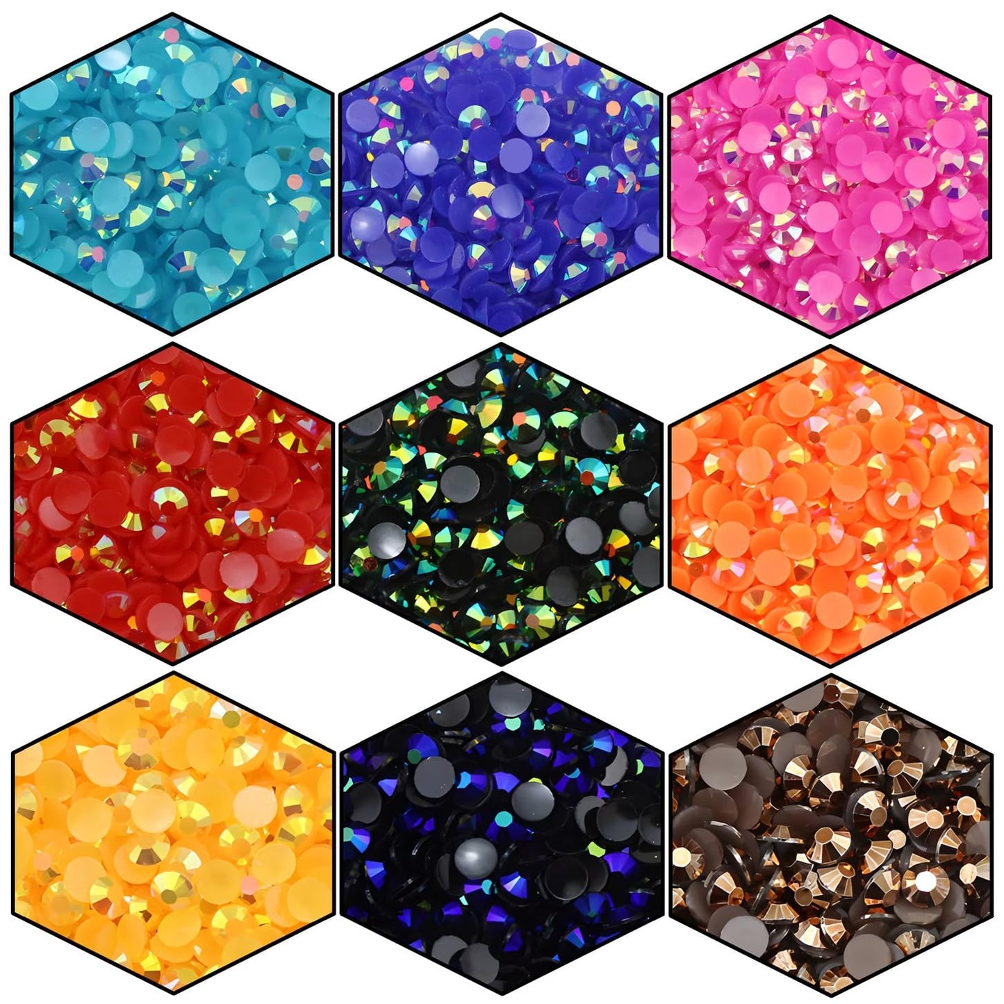 1440 Pcs SS20 5mm Flatback Rhinestones for Nails Art Crafts Glitter Round Shine Gems AB Crystals DIY Clothes Shoes (Black-Bottom Purple Red AB)