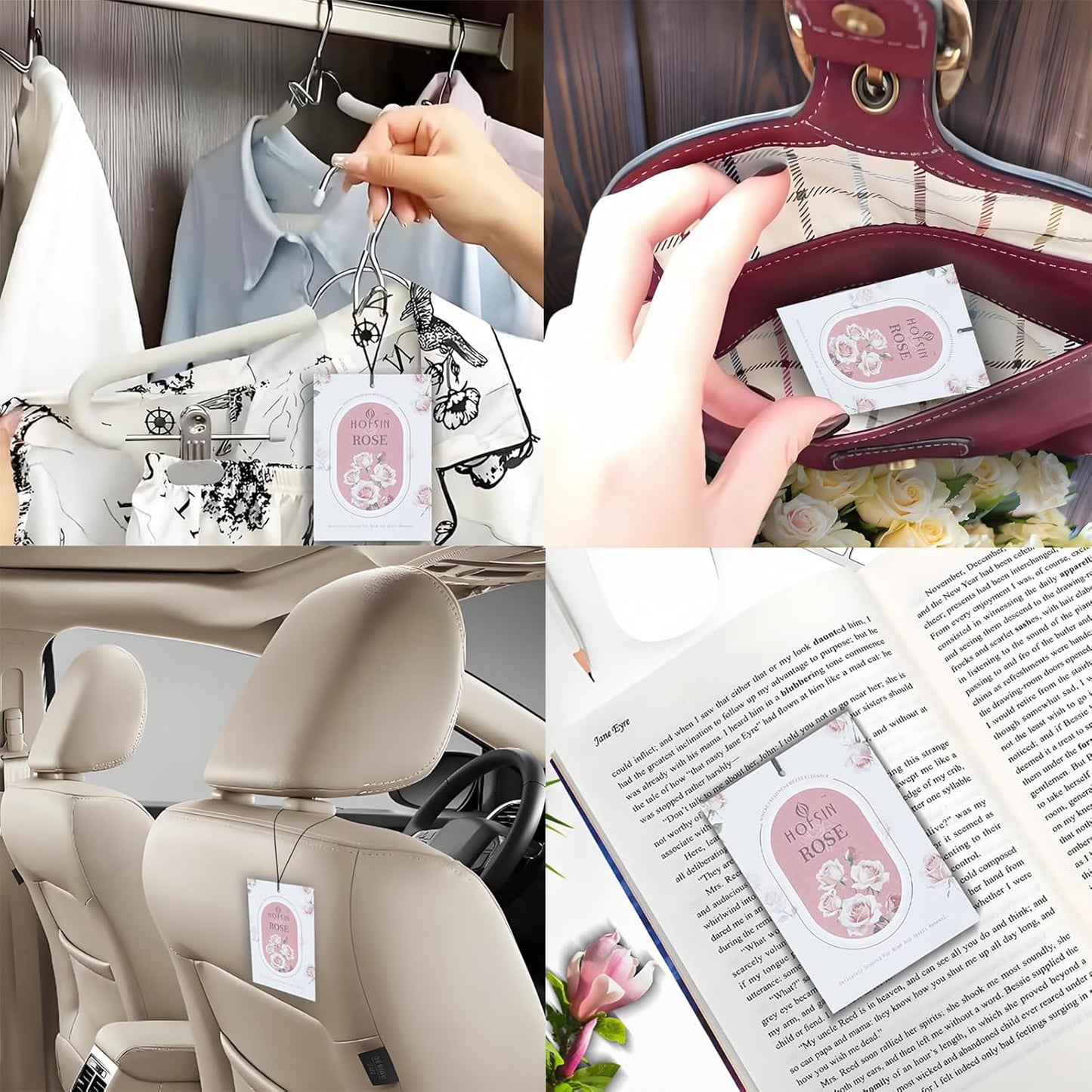 12 Packs Jasmine Scented Sachets for Drawer and Closet, Long-Lasting Air Freshener Sachets Bags Drawer deodorizers Fresh Scents, Home Fragrance for Lover (Rose)
