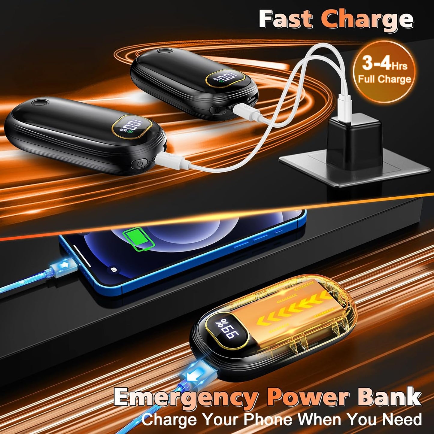 Hand Warmers Rechargeable - Electric Hand Warmers Rechargeable 2 Pack Heat Up to 131℉ with 18Hrs Warmth, Electronic Portable Pocket Heater for Golf Raynauds Camping, Gifts for Women Man