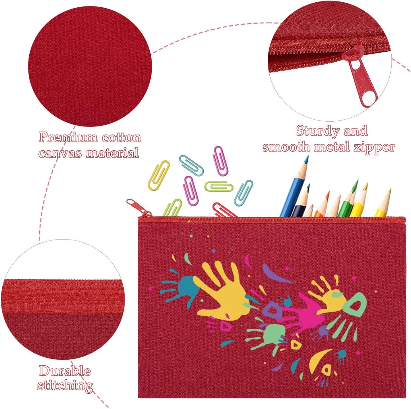 12 Pieces Cotton Canvas Makeup Bag, Multipurpose Cosmetic Bag with Zipper Travel Toiletry Pouch, Blank DIY Craft Bag (Red, S)