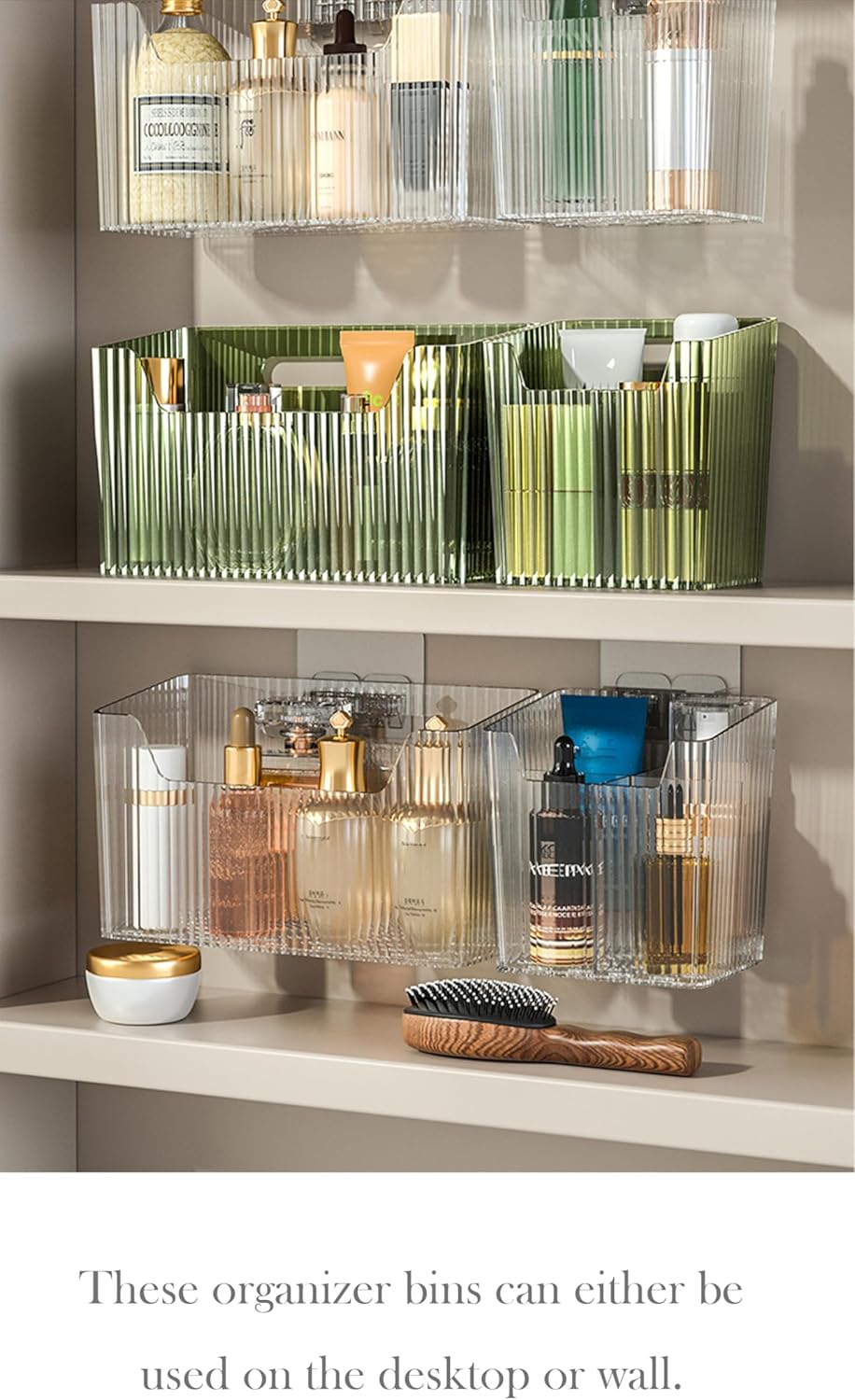 Set Of 2 Storage Organizer Bins Wall Mounted Shower Basket, Shower Caddy Stackable Clear Plastic Makeup Organizer Adhesive Hanging Bin for Bathroom, Kitchen, Cabinet, Pantry, BPA Free, Clear