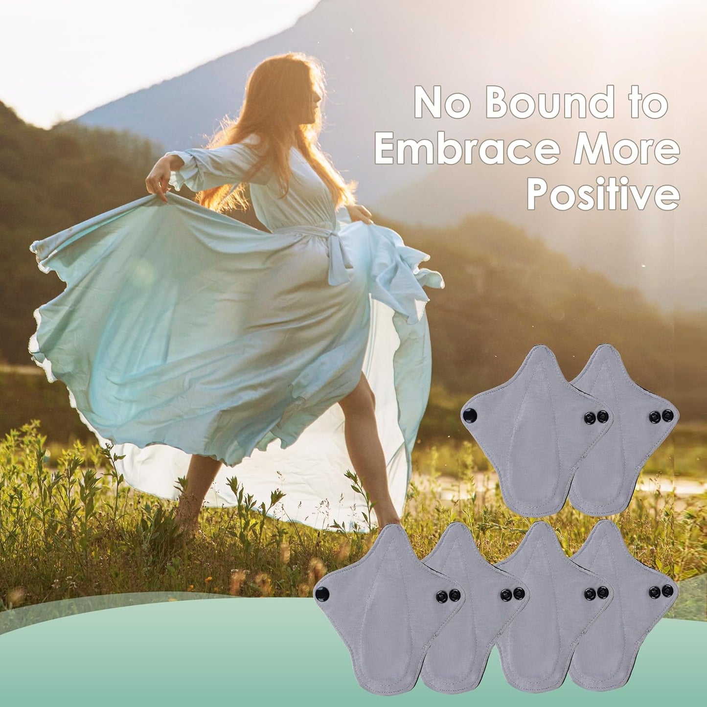 wegreeco 6 Pcs Reusable Menstrual Pads, Ultra Absorbent Cloth Pads for Heavy Flow, Sanitary for Teens, Women, Nonslip, Grey Inner, Black Outer, X-Small