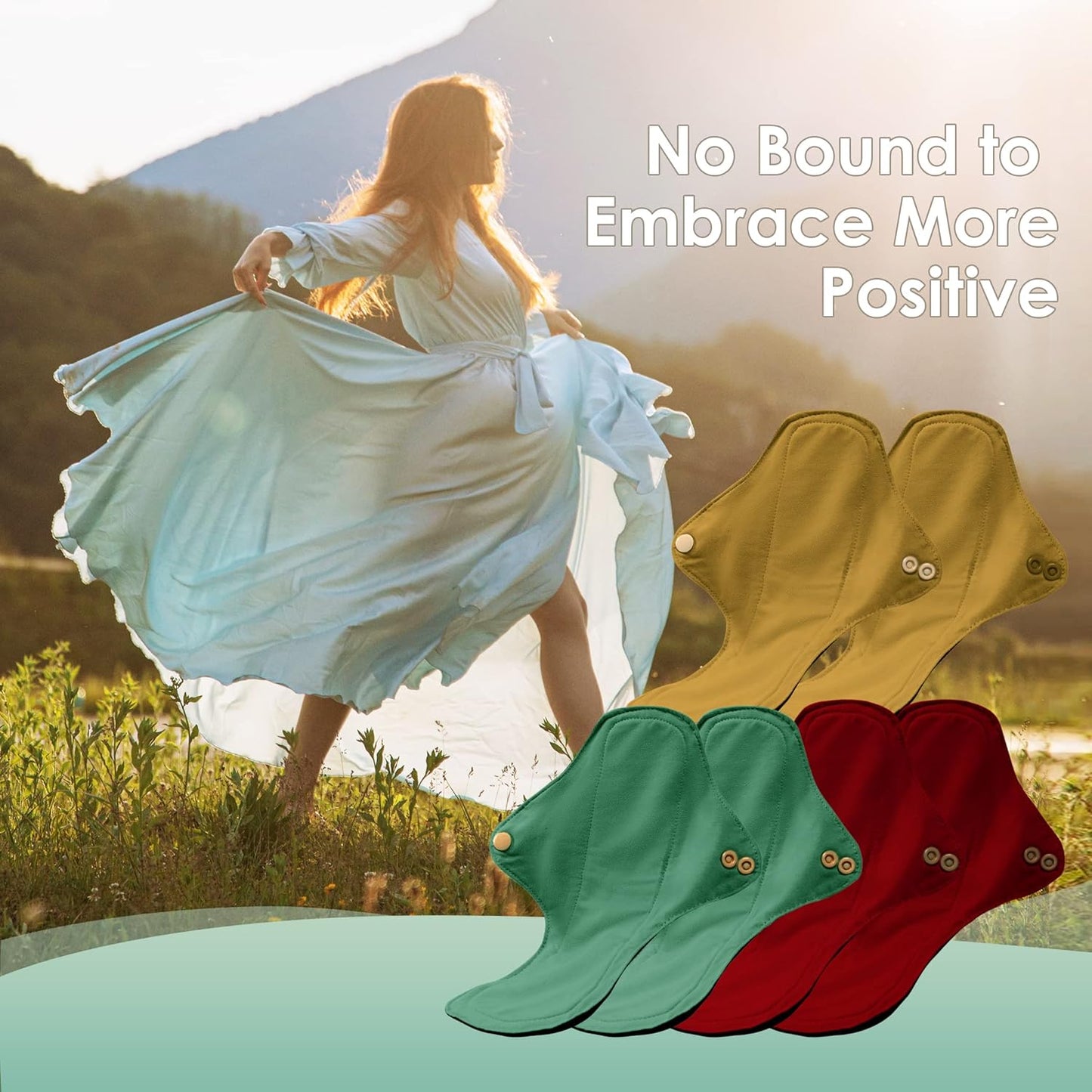 wegreeco 6 Pcs Reusable Menstrual Pads, Ultra Absorbent Cloth Pads for Heavy Flow, Sanitary for Teens, Women, Nonslip, Inner Aqua, Burgundy, Coffe, Rose Gold Outer, XS