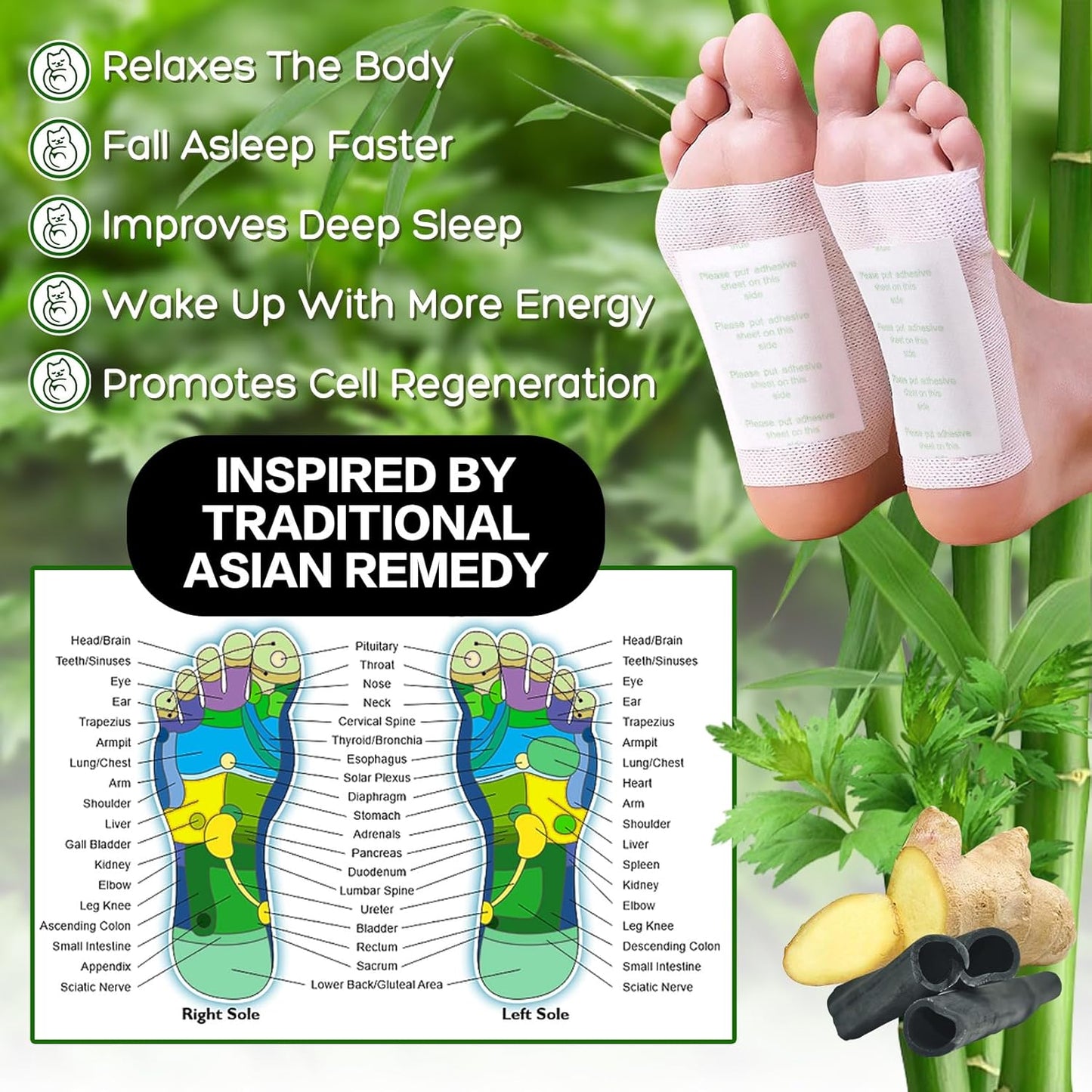 100 Foot Pads Natural Bamboo Vinegar Gingerr | Deep Cleansing Foot Paches for Stress Relief for Stress Relief, Better Rest, Feet Health Patches, Relaxing Muscles