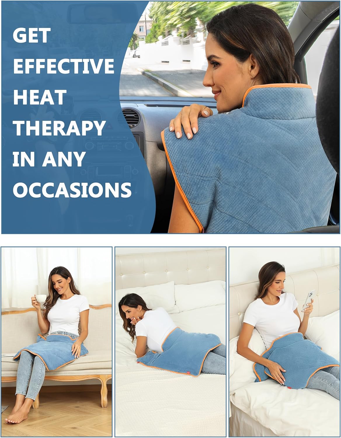 Heating Pad for Neck and Shoulders and Back with Battery,12V Heated Pad with Vibration Massager and 3 Heating Modes,Portable Weighted Electric Heat Pad,16.5'' x 23.2''