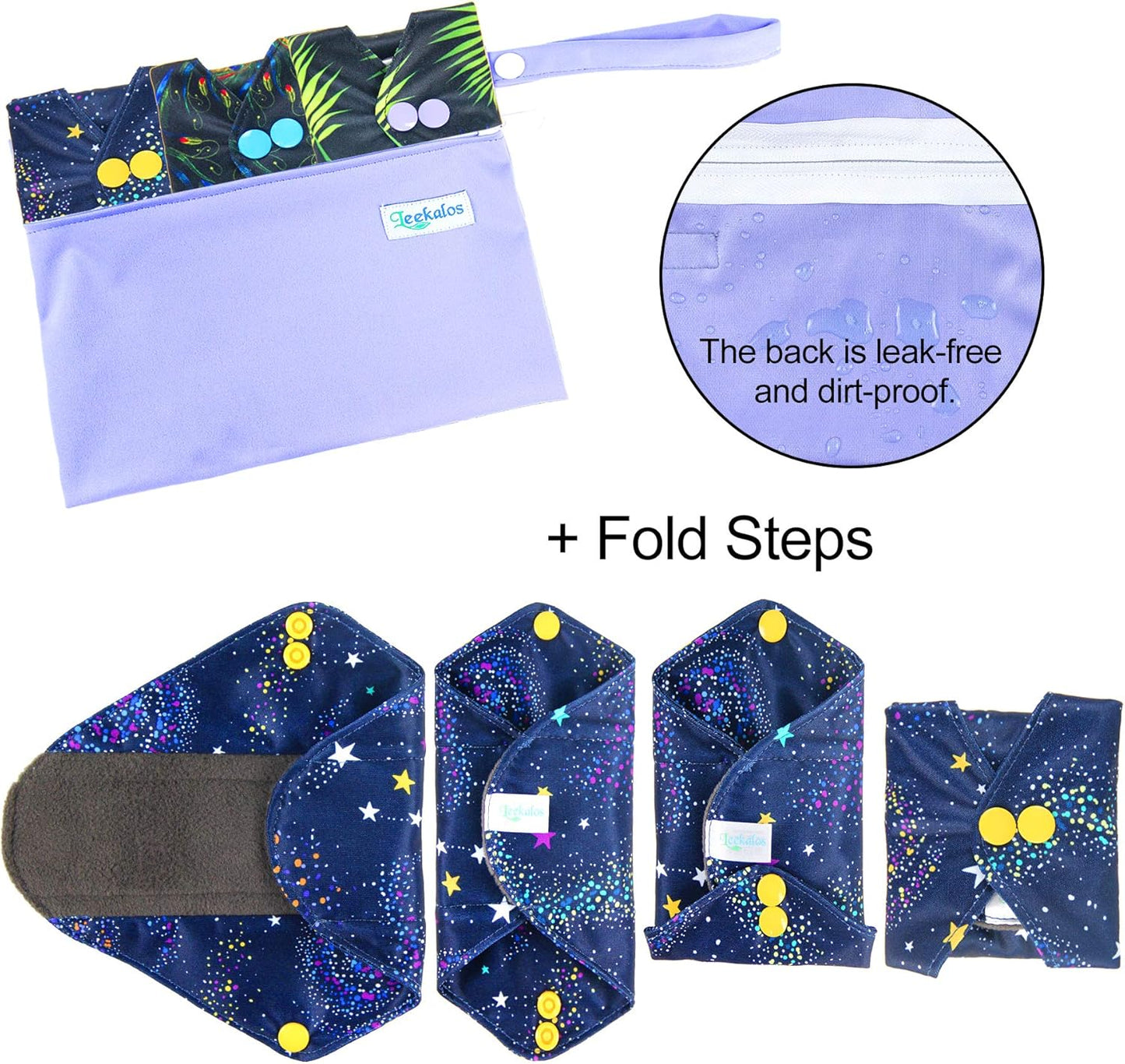 Leekalos Reusable Bamboo Cloth Pads - Light Incontinence Pads - Pack of 6, 1 Mini Wet Bag