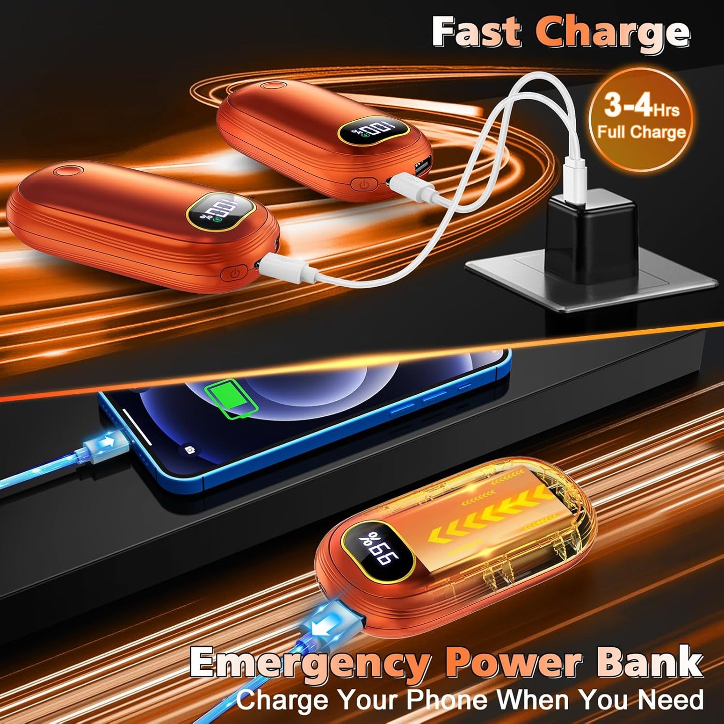 Hand Warmers Rechargeable - Electric Hand Warmers Rechargeable 2 Pack Heat Up to 131℉ with 18Hrs Warmth, Electronic Portable Pocket Heater for Golf Raynauds Camping, Gifts for Women Man