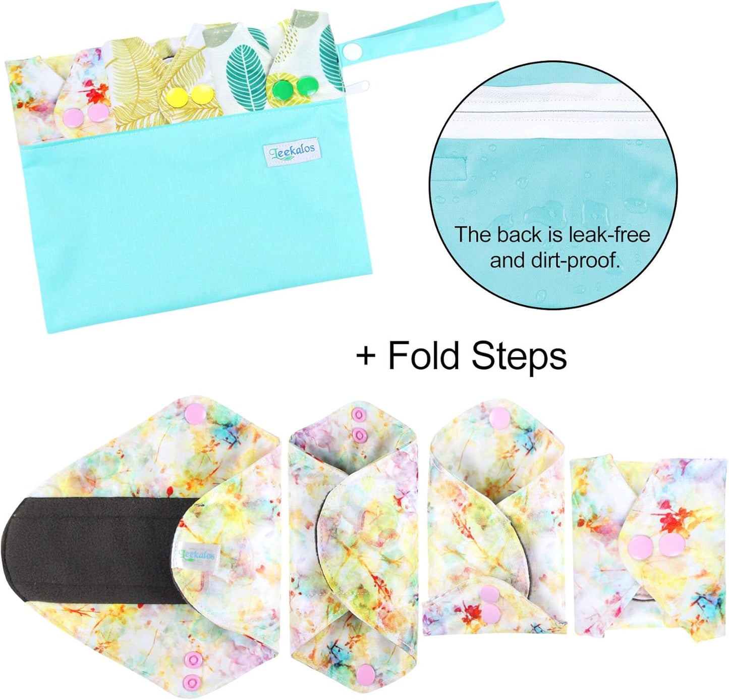 Leekalos Reusable Menstrual Pads - Bamboo Menstrual Cloth Pads | Light Incontinence Pads | Reusable Sanitary Pads - Pack of 6, 1 Cloth Mini Wet Bag