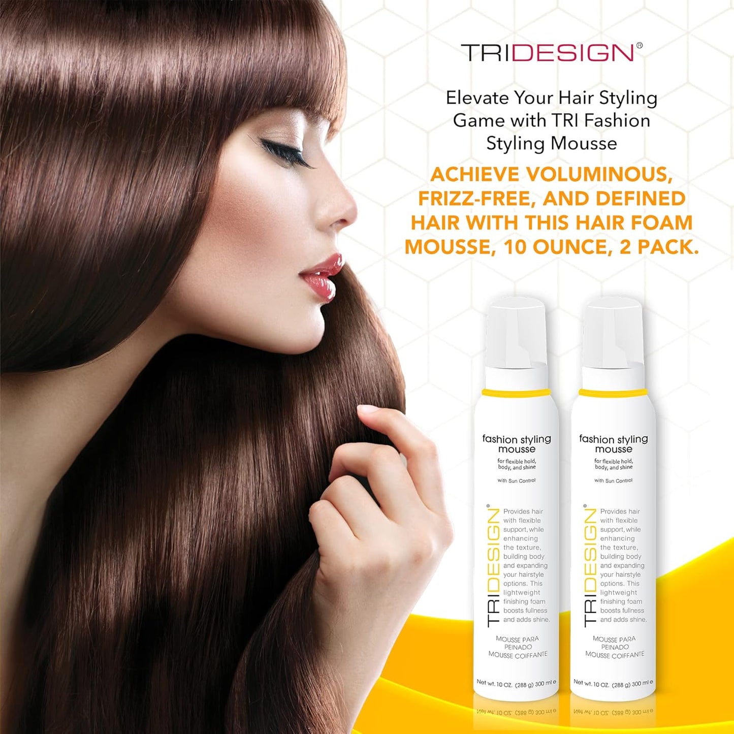 TRI Fashion Volumizing Mousse for Wavy Hair - Taming Curls, Frizz Control & Shine, Styling Foam for Women - 10 Ounce (2 Pack)