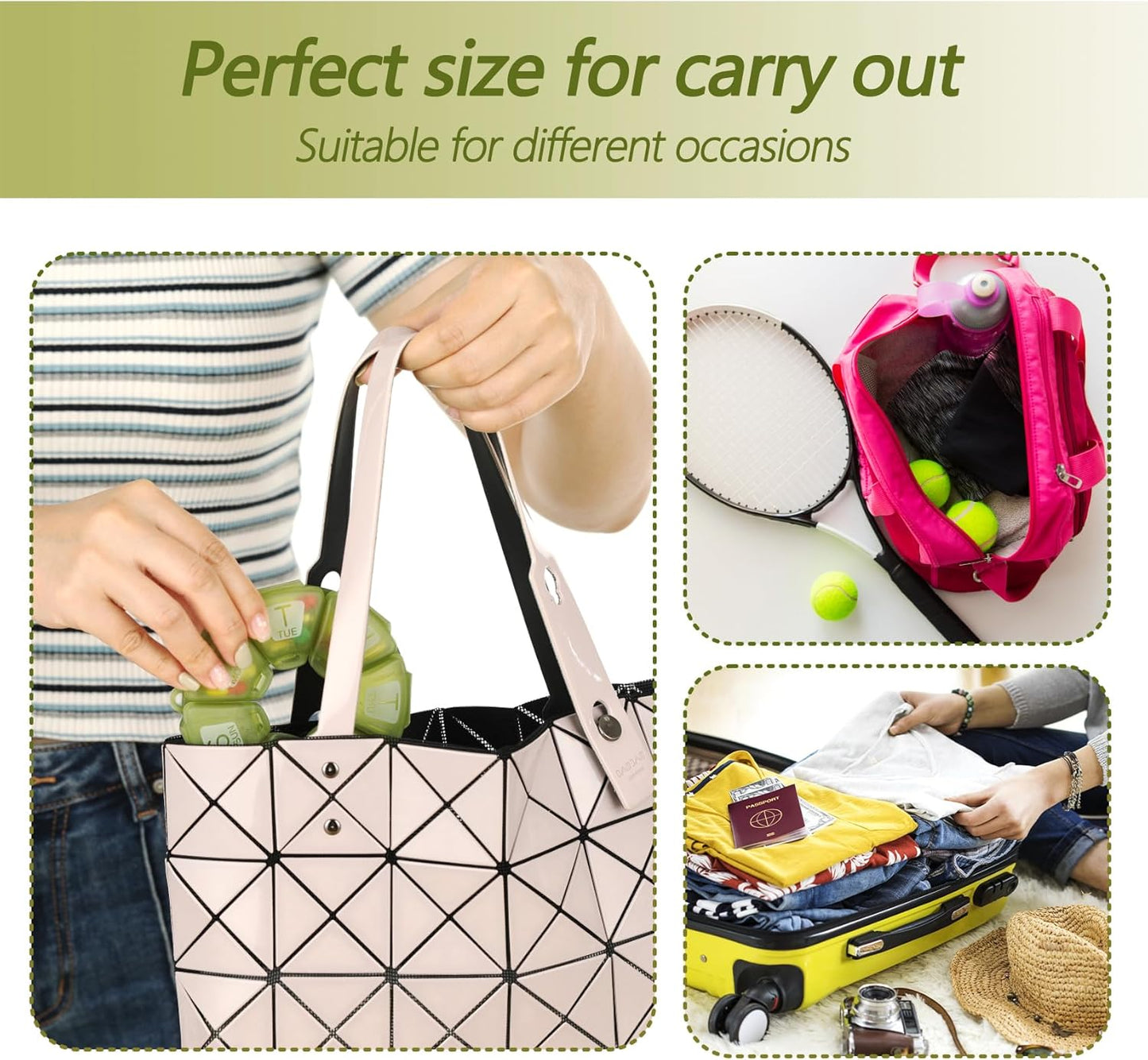 Round Weekly Pill Organizer, TPU Rubberized, Travel Pill Container 7 Day, with 7 Large Compartments, Great for Daily Vitamins & Supplements, Cute Pill Case with Large Letters and Braille (Olive)