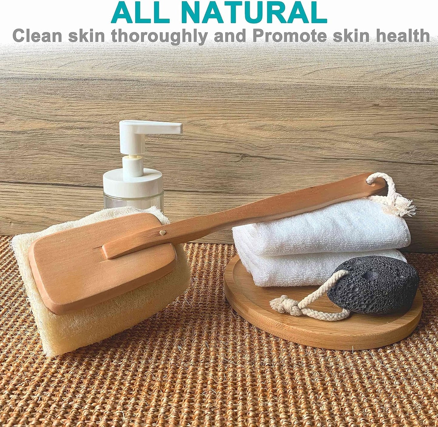 Natural Exfoliating Loofah luffa loofa Bath Brush On a Stick - with Long Wooden Handle Back Brush for Men & Women - Shower Sponge Body Back Scrubber Pack of 1