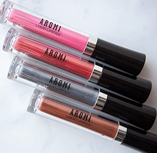 Aromi Metallic Liquid Lipstick | Long-lasting, Smear, Smudge, + Transfer Proof, Waterproof, Light, Baby Pink Lip Color with Shimmery Finish, Paraben + Phthalate Free (Pink Sugar)