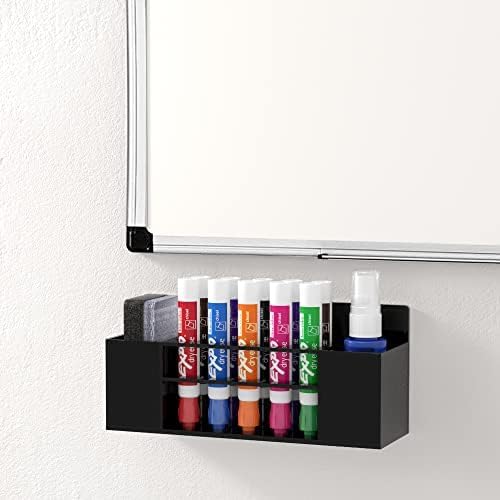 HBlife 2 Pcs Acrylic Magnetic Dry Erase Marker Holder for Whiteboard, Wall Mount 10 Slots Magnet Pen Pencil Holder for Fridge Refrigerator, Locker Organizer Accessories for Classroom Office, Black
