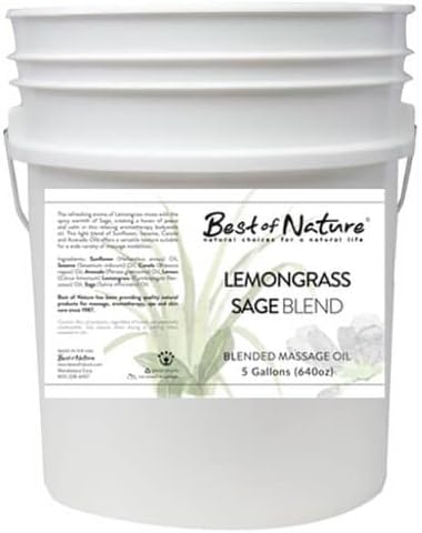 Best of Nature Lemongrass and Sage Massage Oil Blend - Non-Greasy Aromatherapy Massage Oil for Body, Skin & Face, Crafted with Pure Essential Oils (640 fl oz)