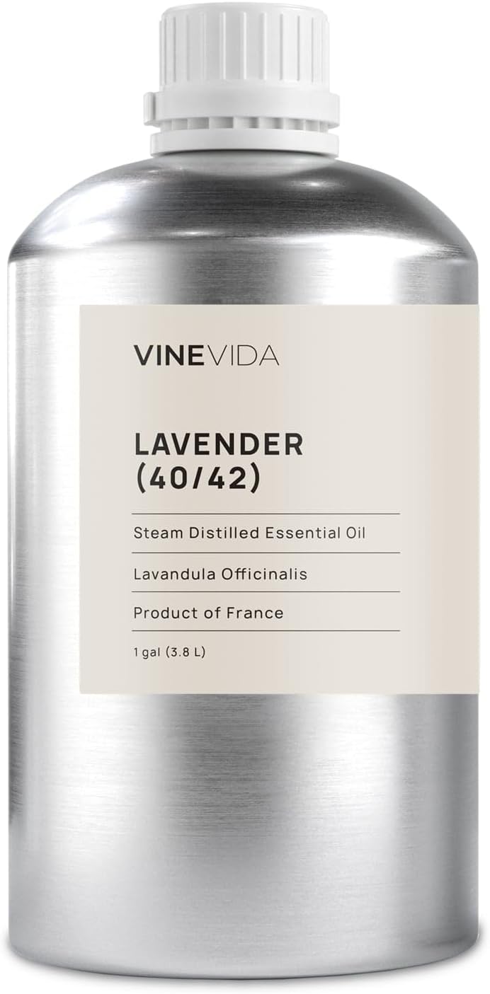 VINEVIDA Lavender 40/42 Essential Oil - Gallon Lavender 40/42 Oil Undiluted - Bulk Gallon Essential Oil for Soap Making Safe for Skin - DIY Candle Scents for Candlemaking Scents - 8 lbs