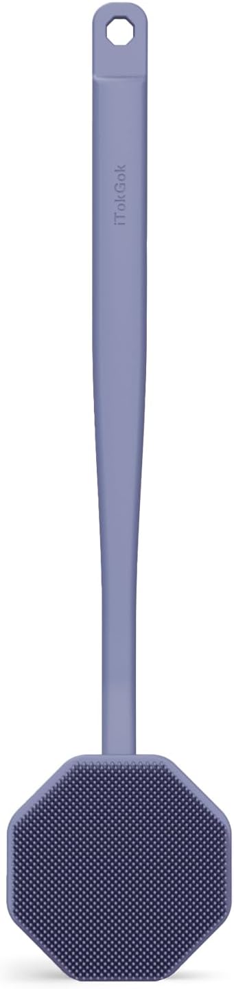 iTokGoK® Silver-Infused Silicone Back Scrubber with Long Handle Back Brush for Shower,Back Brush Long Handle for Men and Women,Ergonomic No-Slip Handle, Long-Lasting (Lavender)