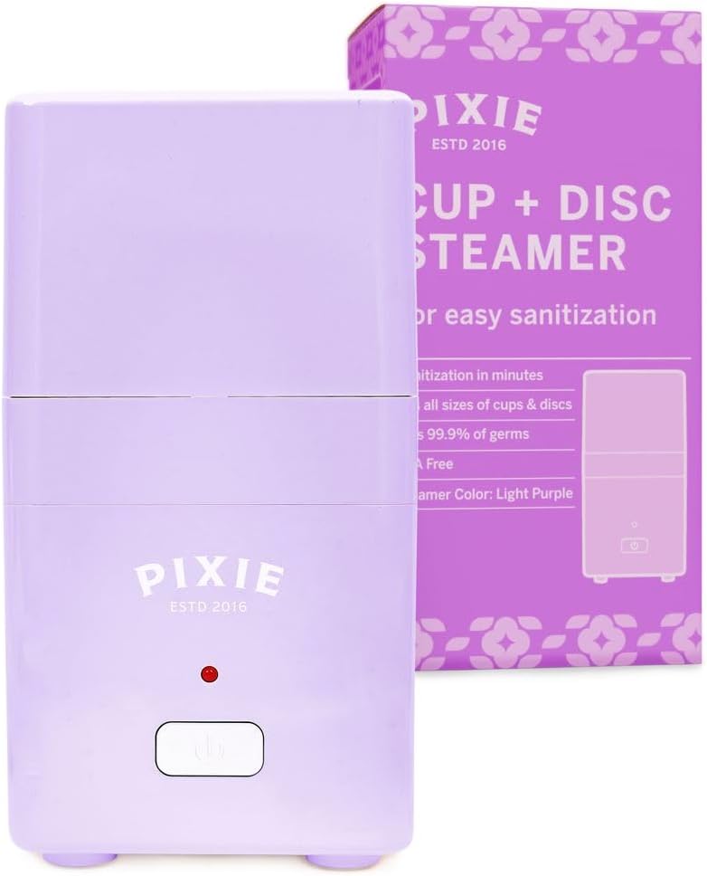 Pixie Menstrual Cup Sterilizer - Ranked 1 for The Best Steamer - Kills 99.9% of Germs with Cleaner Steam - Wash Your Period Disc or Cup in 3 Minutes! - Automatic Timing Shut-Off Switch