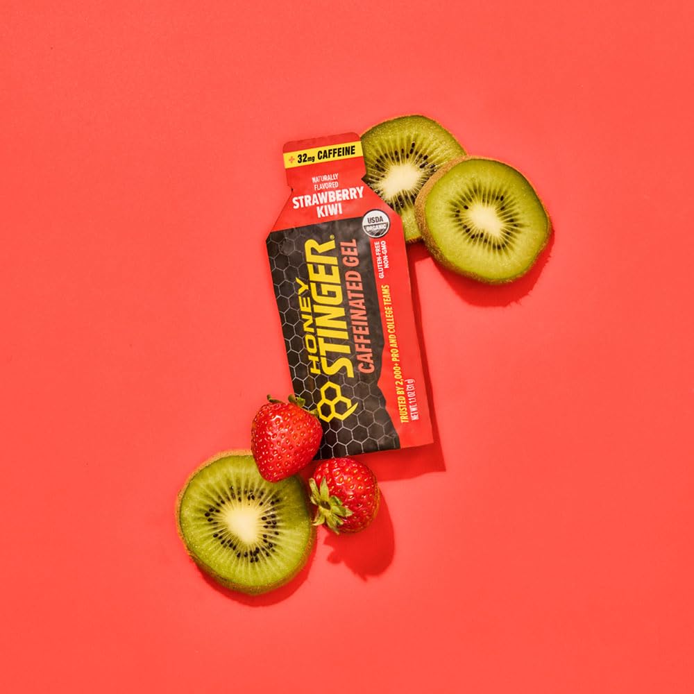 Honey Stinger Organic Strawberry Kiwi Energy Gel, Caffeinated & Gluten Free, for Exercise, Running and Performance, Sports Nutrition for Home & Gym, Pre and Mid Workout, 12 Pack, 13.2 Ounce