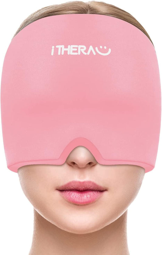 Migraine Relief Cap, Migraine Ice Head Wrap, Headache Ice Hat, Cold Therapy Headache Relief Cap for Migraine Eyes Mask Pink Headache Ice Pack for Puffy Eyes, Tension, Sinus & Stress Relief