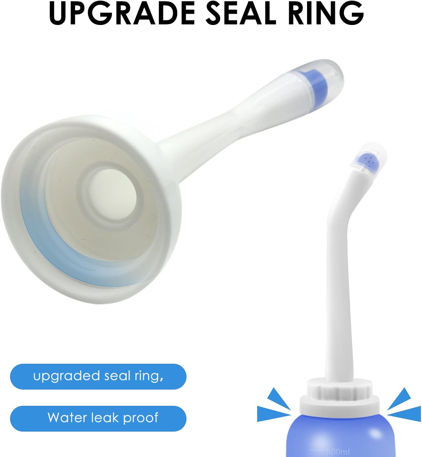 RUFCRIL Peri Bottle, Portable Travel Bidet with Bag, TPE Material Can Be Boiled, 17oz/500ml with 2 Sealing Rings,Essentials for Postpartum Perineal Care,Hemorrhoid Treatment,and Baby(Blue)