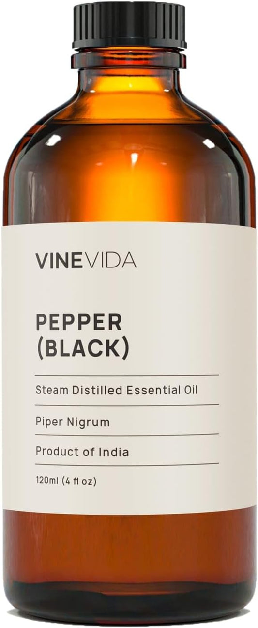 VINEVIDA Black Pepper Essential Oil - Undiluted Black Pepper Oil - Black Pepper Candle Oil Scent - DIY Candle Scents for Candlemaking - Bulk Essential Oil for Soap Making Safe for Skin, 4.0 Fl Oz