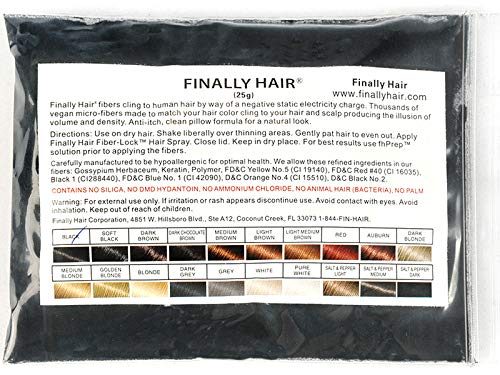 Hair Building Fibers 25 gram (ammonium chloride free) Refill Bag by Finally Hair. Compatible Replacement/Refill for Toppik Xfusion (Black)